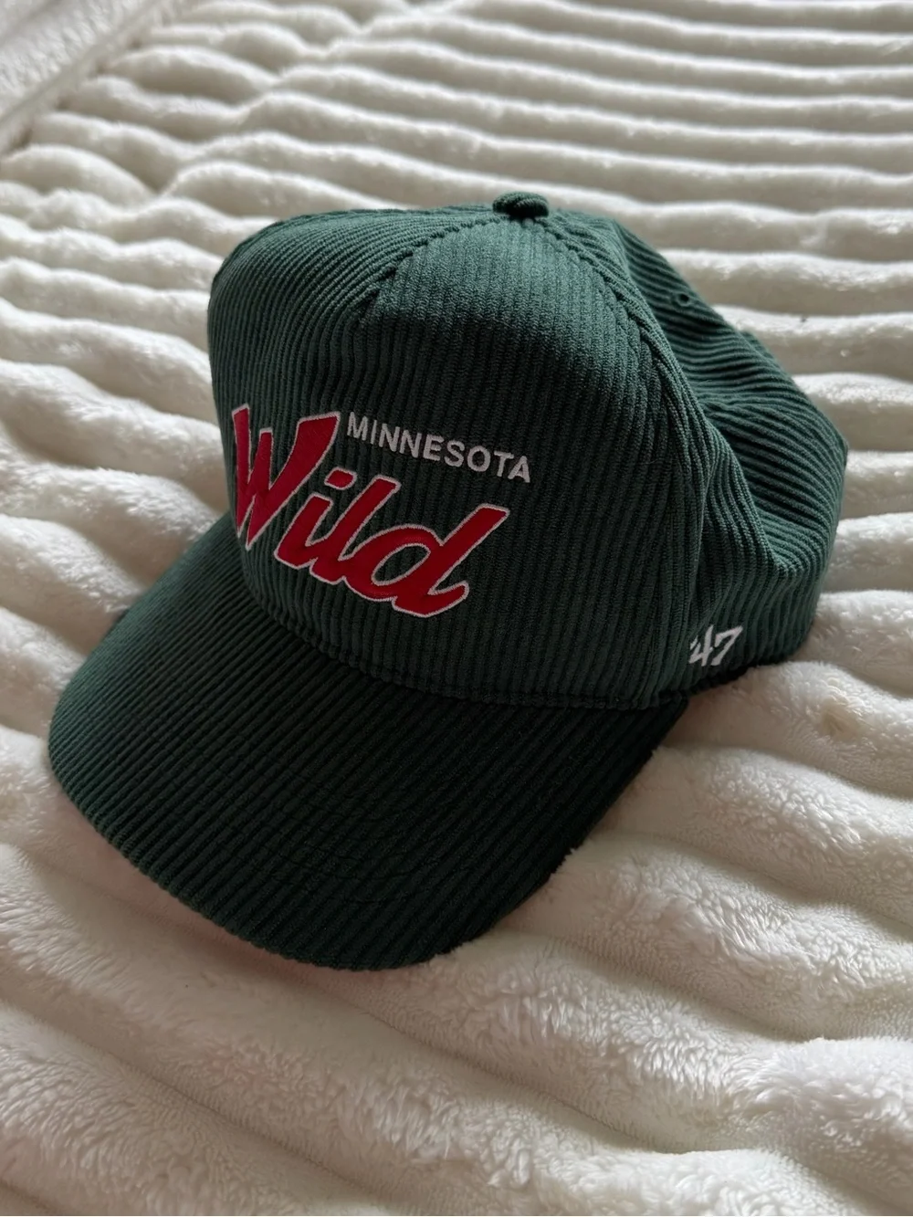 '47 Dark Green Minnesota Wild Corduroy Hat with Red Script